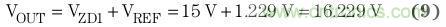 輸出電壓被控制在齊納二極管電壓 (VZD1)，其與轉(zhuǎn)換器參考電壓的和為